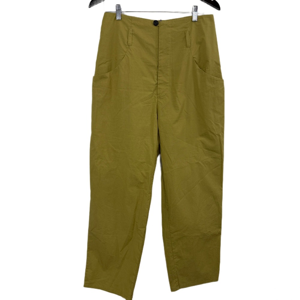 Matthildur Pants Womens 1 Green High Rise Wide Leg Cropped Cotton